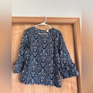 Jcrew 6 Ruffle Sleeve Blue Paisley Top